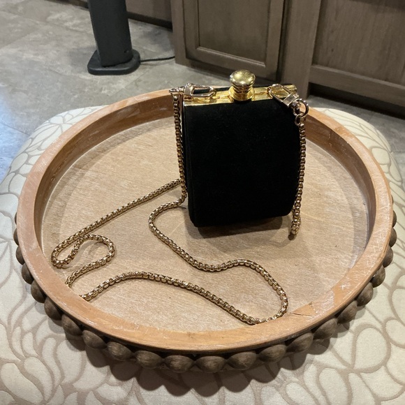 Ing Christopher Black Suede and Gold Perfume Shaped Evening Bag